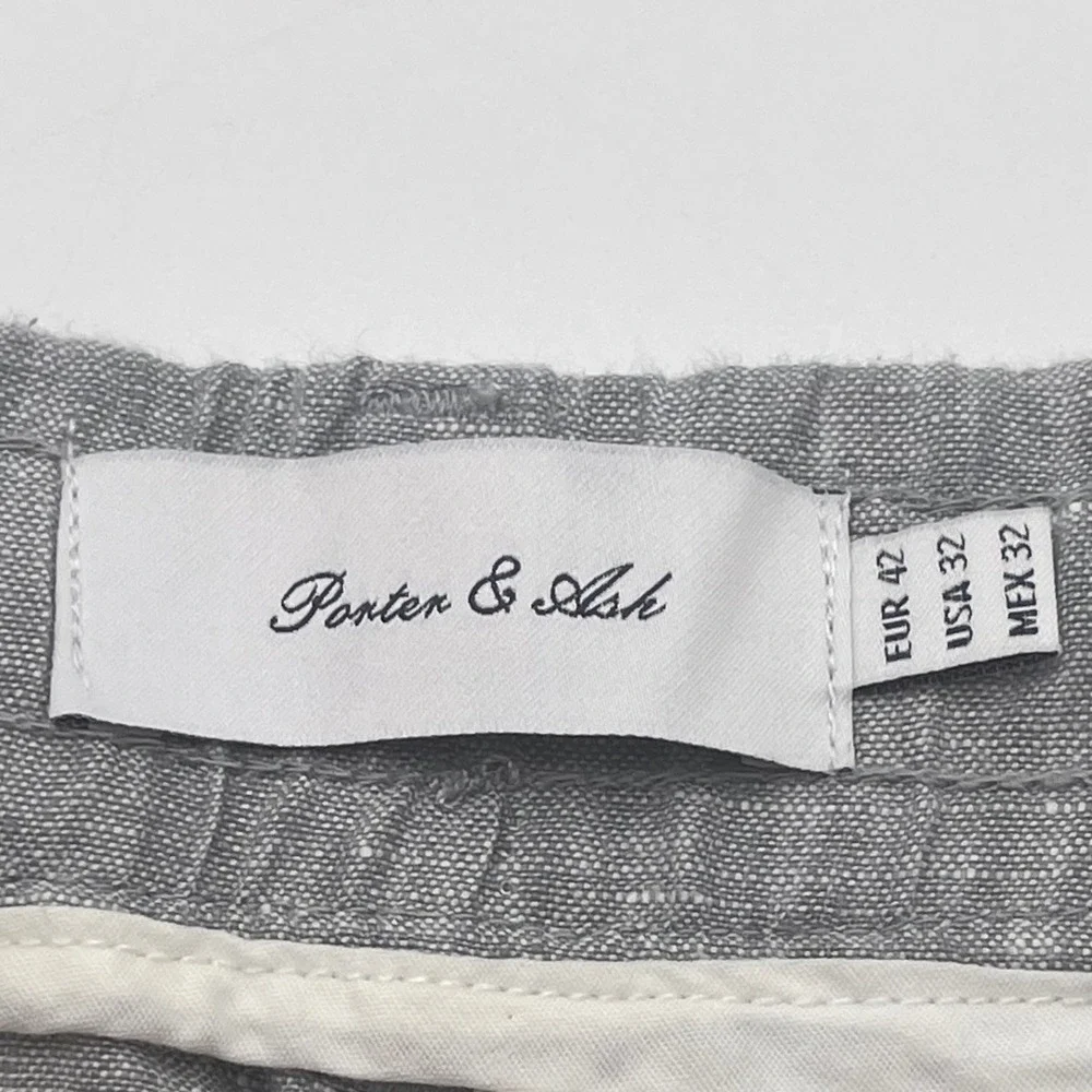 Porter & Ash Mens 32 Sustainable 100% Linen Pants Light Grey Relaxed Fit NWT